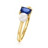 Ross-Simons 5mm Cultured Pearl and .50 Carat Sapphire Toi Et Moi Ring in 14kt Yellow Gold - 3 of 4