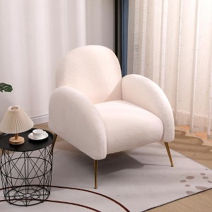 GAOMON Upholstered Single Chair Armchair with Golden Legs for Living Room, Bedroom, Office, Home Decoration White - 1 of 4