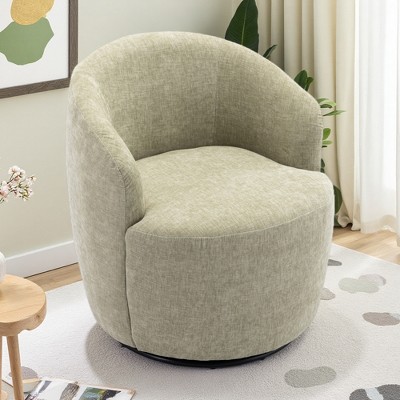 25.6" Chenille Swivel Barrel Armchair with Ergonomic Backrest
