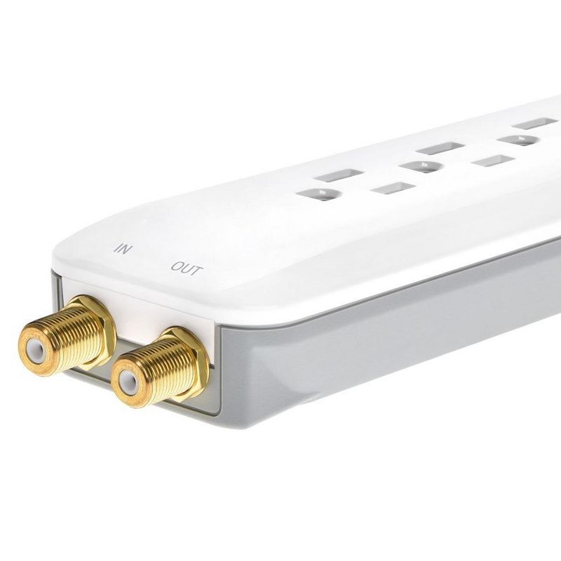 Monoprice Power & Surge - 6 Outlet Slim Surge Protector Power Strip With Coaxial Line Protection - 4 Feet - White | Cord UL Rated 1,080 Joules With, 4 of 7