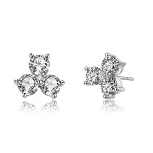 Guili Sterling Silver Clover Stud Earrings with Round CZ in White Gold & 14K Gold Plating – Timeless, Elegant Sparkle for Any Outfit - 1 of 3