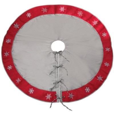 Melrose 54" Gray and Red Snowflake Border Tie Closure Christmas Tree Skirt