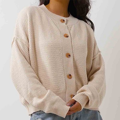 Women's Stretch Knit Cardigan - Drop Shoulder Long Sleeve with Button Front Cherie Code
