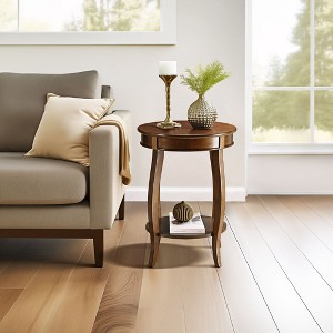Okak 18"W Round Coffee Table with 1 Layer of Storage Sofa Couch Table for Small Spaces, Walnut - 1 of 4