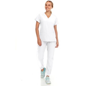 Hey Collection Womens Stretch V-Neck Jogger Scrubs Set, Medical Nursing Tops with Four Pocket Pants - 1 of 4