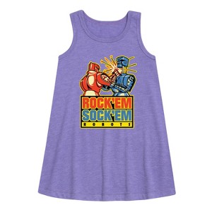 Girls' - Rock 'Em Sock 'Em Robots - Red Rocker, Blue Bomber Graphic Sleeveless Aline Dress - 1 of 3