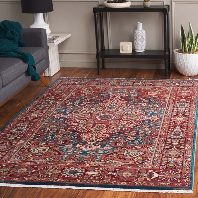 Kashan Blue and Red 9' x 12' Floral Synthetic Area Rug