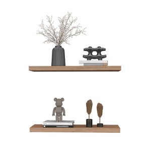 SEVOBAL Utility Storage Shelves Bookshelf Set of 2 Floating Shelves, Contemporary Wall-Mounted Storage for Living Room, Beige, 31.89"*10.63"*3.54" - 1 of 4