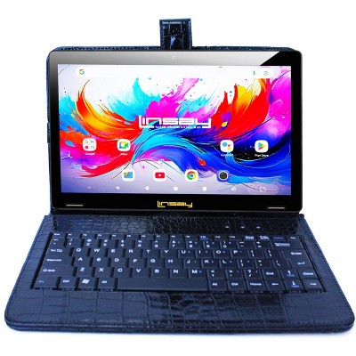 LINSAY® 10.1" Octa Core  256GB Storage Android 15 Tablet Dual Camera Android with Black Crocodile Keyboard