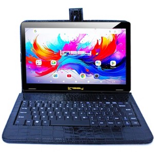 LINSAY® 10.1" Octa Core  256GB Storage Android 15 Tablet Dual Camera Android with Black Crocodile Keyboard - 1 of 3