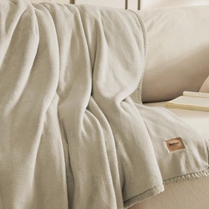 Cozy Comfort Fleece Blankets Queen, Soft & Thick, Heavy 500Gsm Anti-Static Design, Ideal for Couch & Sofa, Cream, 90x90 inch - 1 of 4