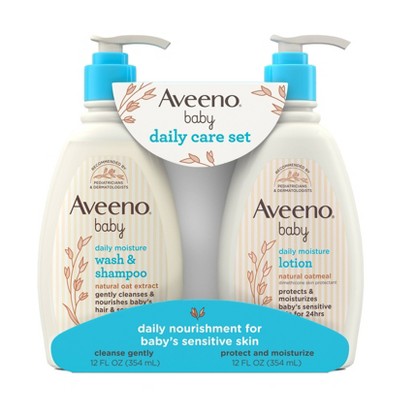 Aveeno Baby Daily Care Gift Set Includes Daily Moisturizing Body Lotion & 2-in-1 Baby Bath Wash & Shampoo - 2 ct