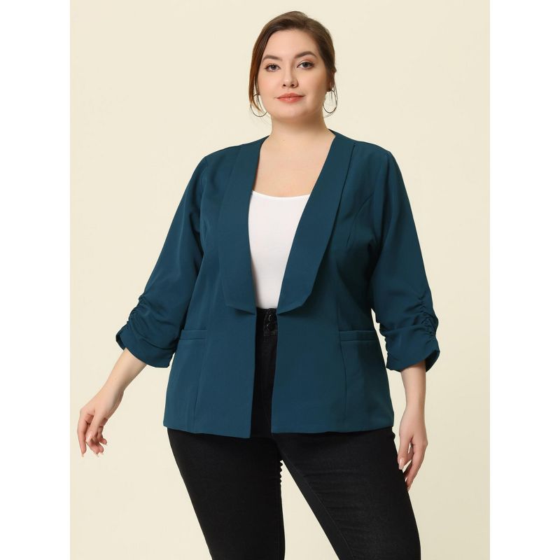 Agnes Orinda Women's Plus Size Fashion Formal with 3/4 Pleated Sleeves and Shawl Collar Blazers, 4 of 7