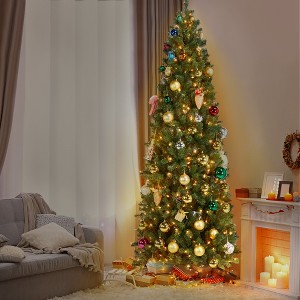 Yaheetech 6Ft/7.5Ft/9Ft Pre-lit Slim Pencil Artificial Christmas Tree with 500 LED Lights & Foldable Stand, Green - 1 of 4