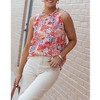 Amaryllis Women’s Sleeveless Floral High Neck Blouse Lightweight Woven Fabric with Ruffle Trim- Small ,Pink - 3 of 4