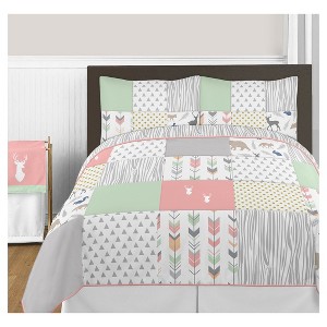Coral & Mint Woodsy Comforter Set (Full/Queen) - Sweet Jojo Designs , Blue Gray Pink