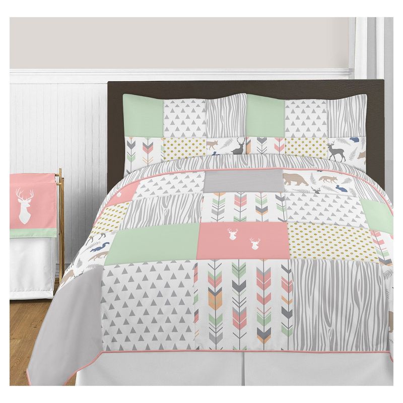 3pc Woodsy Full/Queen Kids&#39; Comforter Bedding Set Coral and Mint - Sweet Jojo Designs, 1 of 7