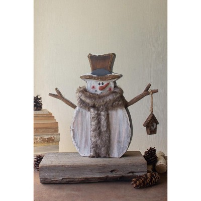 Painted Wood Snowman with Faux Fur Scarf 17.5"H, Multi-Color Distressed Christmas Decor (Set of 2) By Kalalou