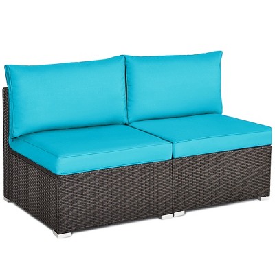 Tangkula 2-Piece Outdoor Wicker Rattan Sectional Armless Sofa Chair with Cushions