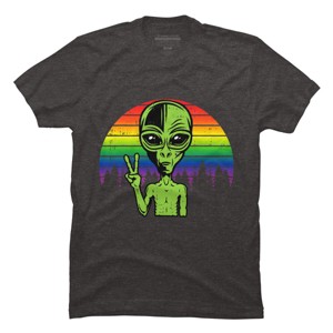 Adult Design By Humans Alien Peace Pride Retro Stripes By Tomoken T-Shirt - 1 of 2
