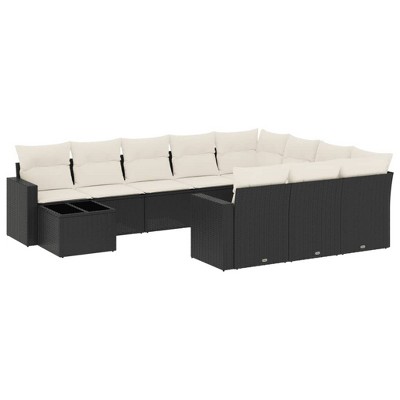 vidaXL 11 Piece Patio Sofa Set with Cushions Black and Cream Poly Rattan