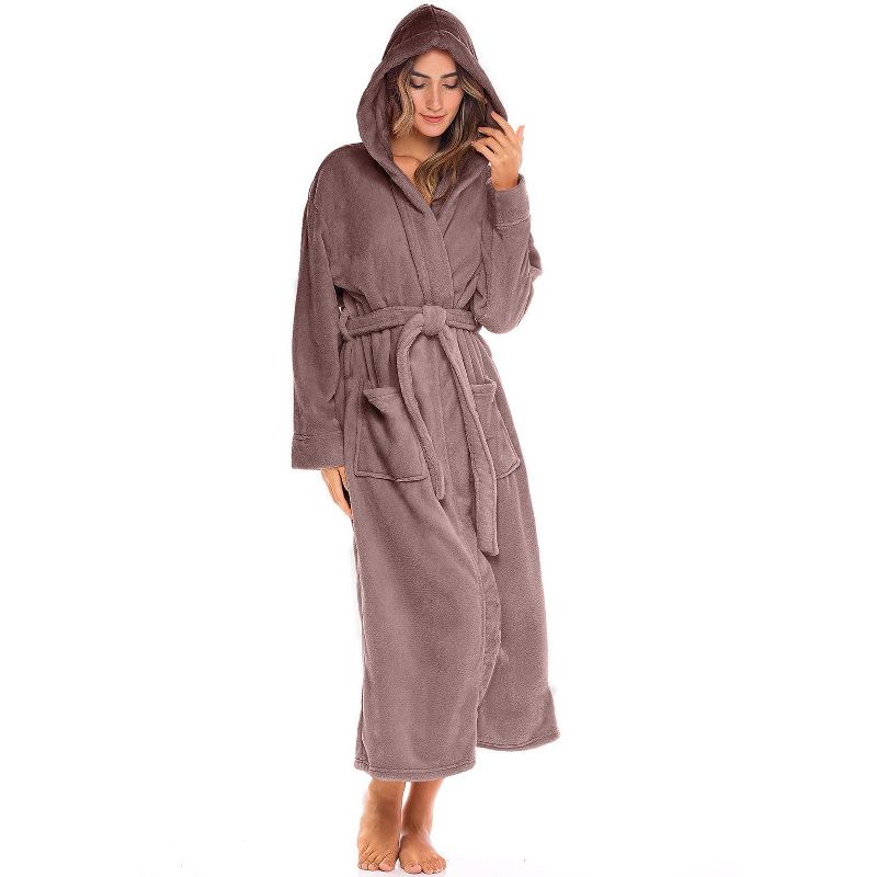 ADR Women's Classic Winter Bath Robe, Hooded Soft Cozy Plush Fleece Bathrobe Loungewear, 1 of 7