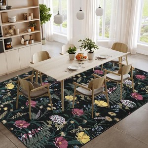 Modern Washable Area Rug for Living Room, Floral Pattern Floor Rug with Non Slip Backing, Low Pile Floor Carpet for Living Room Office - 1 of 4