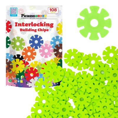 PICASSO-TILES 108 PC Light Green Interlocking Plastic Disc, Building Chip Blocks Toy Set for Toddlers, Boys & Girls 3+