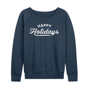 Women's - Instant Message - Happy Holidays Lightweight French Terry Wide Neck Long Sleeve Shirt - 1 of 4