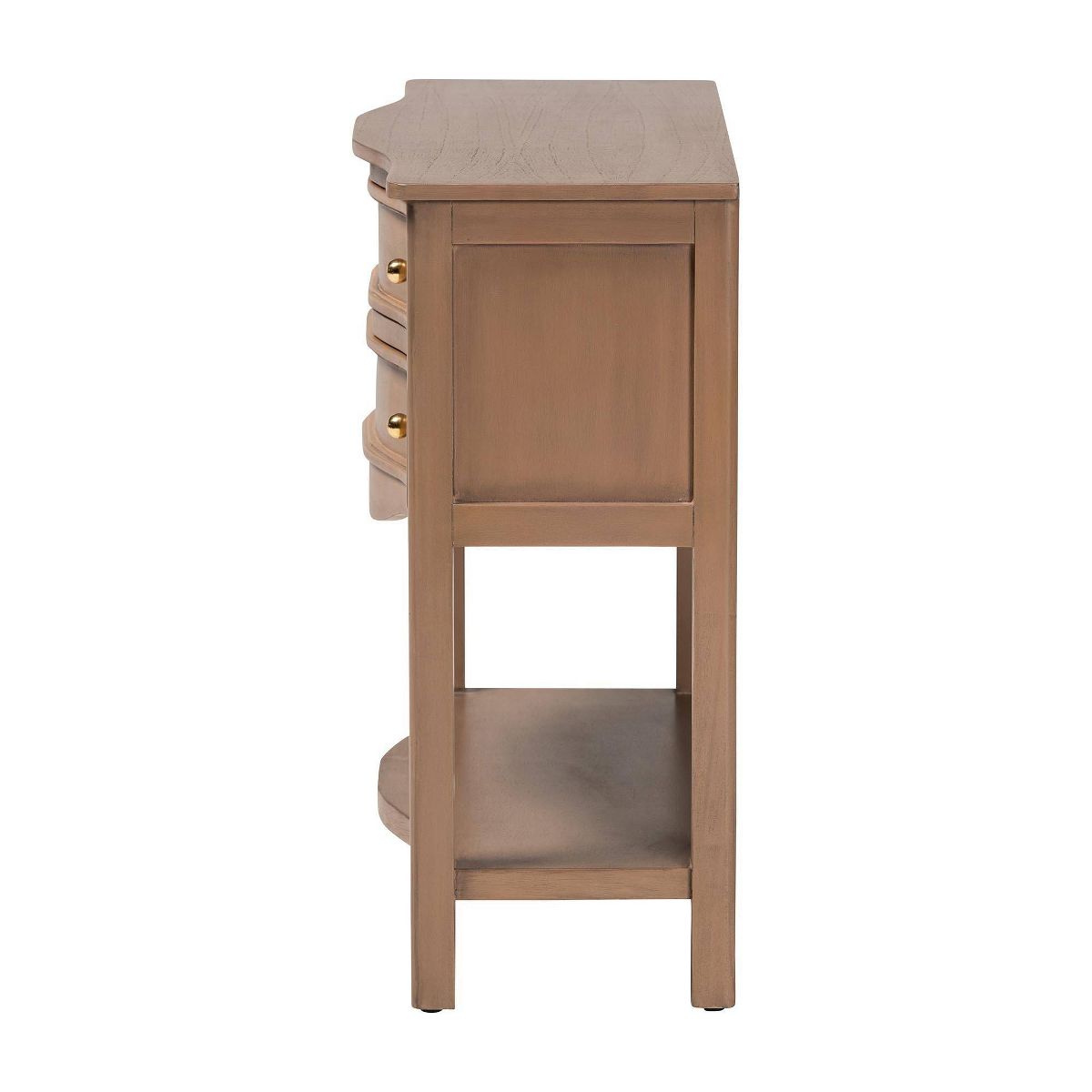 bali & pari Kelila Console Table with Curved Front 2-Drawer Entryway Table with Open Shelf Brown - thumbnail 4