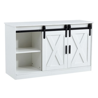 Dexmalle White decorative wooden TV with two sliding barn doors