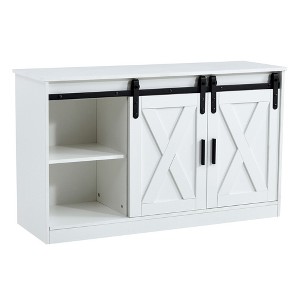 Dexmalle White decorative wooden TV with two sliding barn doors - 1 of 4