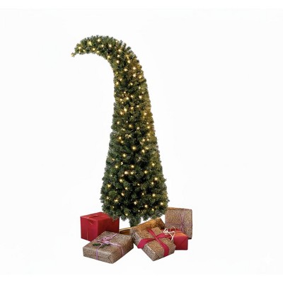 5 ft Prelit Christmas Tree, Whimsical Xmas Tree Slim High Mountain Fir with 100 LEDs and Metal Stand, Green