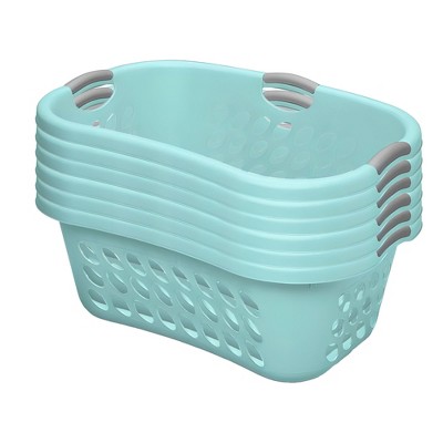 Sterilite 6 Pack Plastic Laundry Baskets, 1.25 Bushels Clothes Hamper with Contour Rim and Handles, Ultra HipHold, Mindful Mint