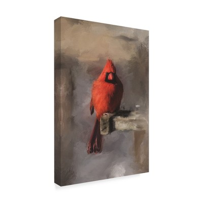 Trademark Fine Art -Lois Bryan 'Bright Red Cardinal on a Perch' Canvas Art