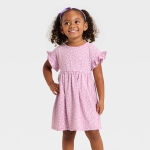 green emerald velvet dress Toddler Long Sleeves Dress with Lace Trim main image 0