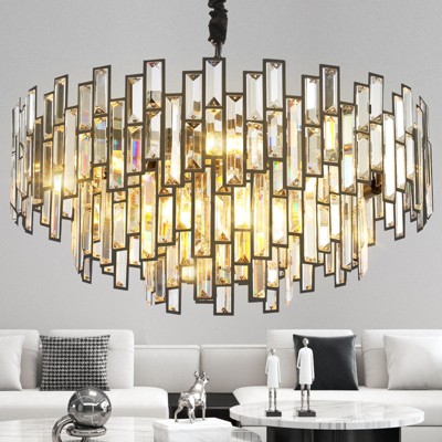24 in. Modern Chandelier 10-Light 3-Tier Black Round K9 Crystal Chandelier