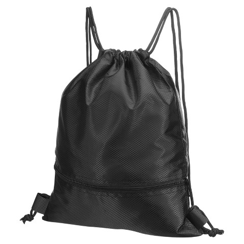 Unique Bargains Waterproof Adjustable Zip Pocket Drawstring Backpack Bags for Women Men Black