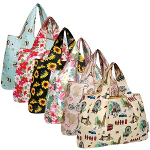 Wrapables Large Foldable Tote Nylon Reusable Grocery Bags, 6 Pack - 1 of 4