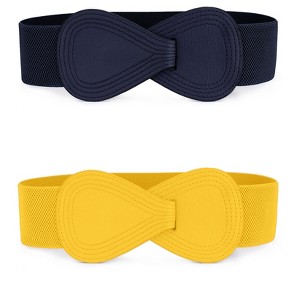 INSPIRE CHIC Women's Elastic Interlock 8-shaped Faux Leather Stretchy Dress Belts 2 Pcs - 1 of 4