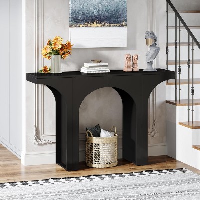 Black 47-Inch Wooden Console Table with Arch Base
