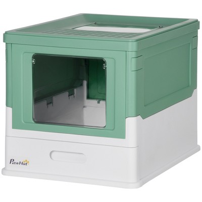 Green and White Enclosed Cat Litter Box with Scoop