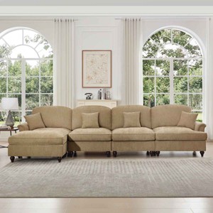 L-Shaped Sectional Sofa with Ottoman, 4-Seater Sofa with Removable Ruffle Skirt and Flared Arms, Chenille Sofa with Cushion-Coolbibila - 1 of 4