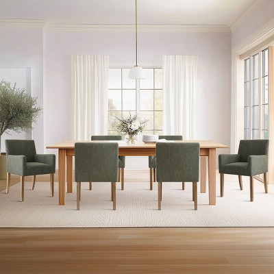 Set of 6 Upholstered Dining Chairs, Modern Linen Armchairs with Solid Wood Legs, Comfortable Accent Chairs for Dining Room & Kitchen-Maison Boucle