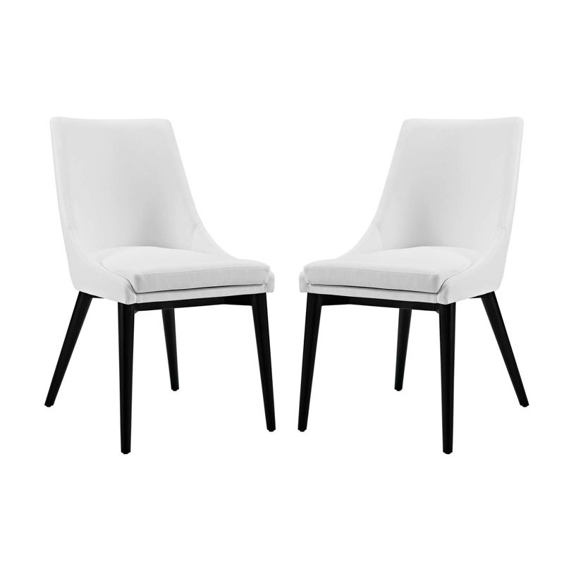 Elegant White Vegan Leather Upholstered Side Chair with Black Wood Legs