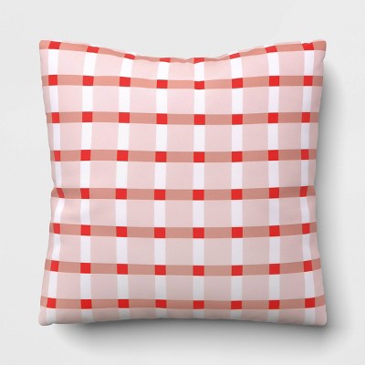 17"x17" Plaid Reversible Square Outdoor Pillow Red - Room Essentials™