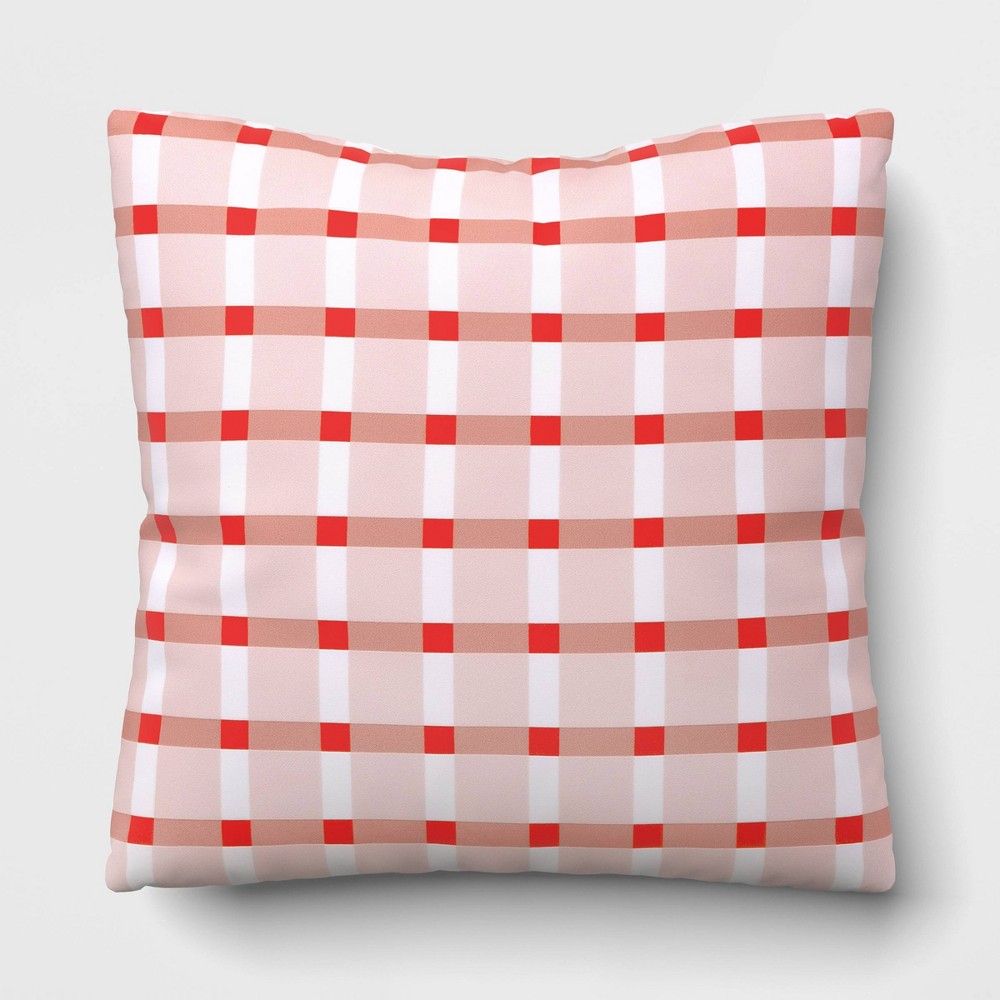 Photos - Pillow 17"x17" Plaid Reversible Square Outdoor  Red - Room Essentials™