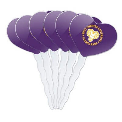 West Chester University Primary Logo Heart Love Cupcake Picks Toppers Decoration Set of 6