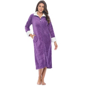 Casual Nights Women's Zip Front Plush Fleece Robe - 1 of 4