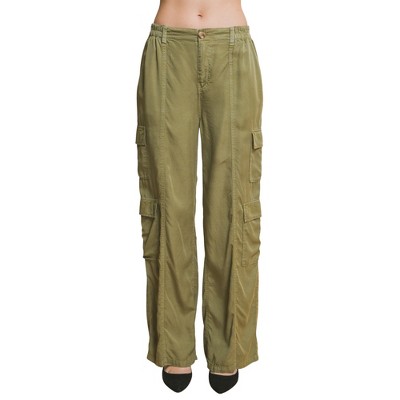 Slickblue Women's Full-Length Cargo Pants with Pockets - Tencel Fabric - Black or Light Olive - Size S-L
